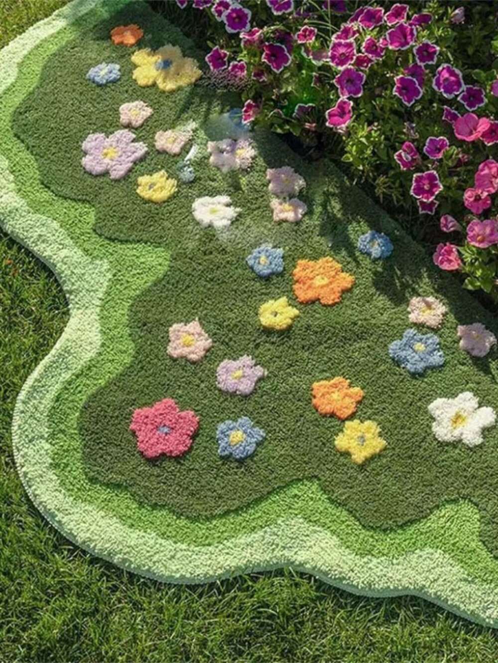Floral Tufted Green Garden Rug
